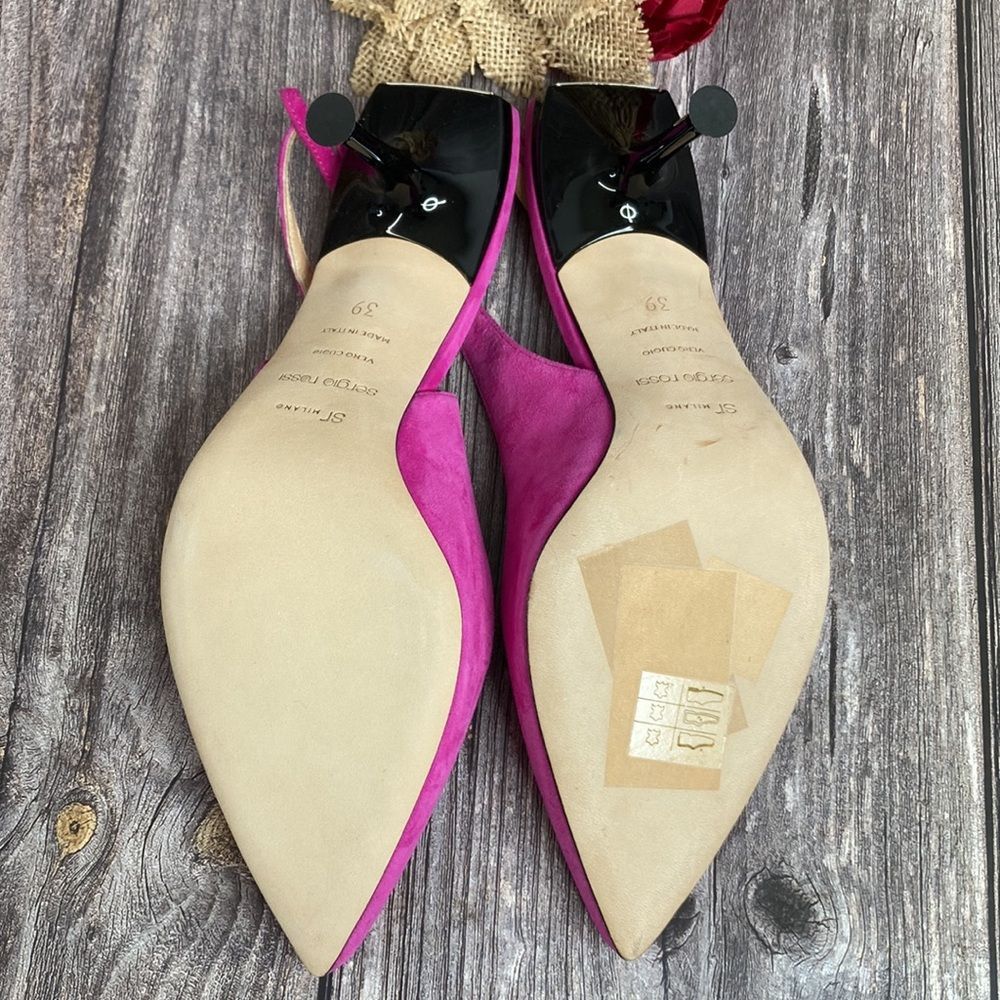 Sergio Rossi Scarpe Donna Pink Suede Slingback Pumps 39M - Picture 5 of 8